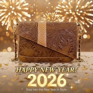 2 Straps Hazelnut Brown Embossed Tooled Artisan LEATHER Crossbody Purse Bolsa